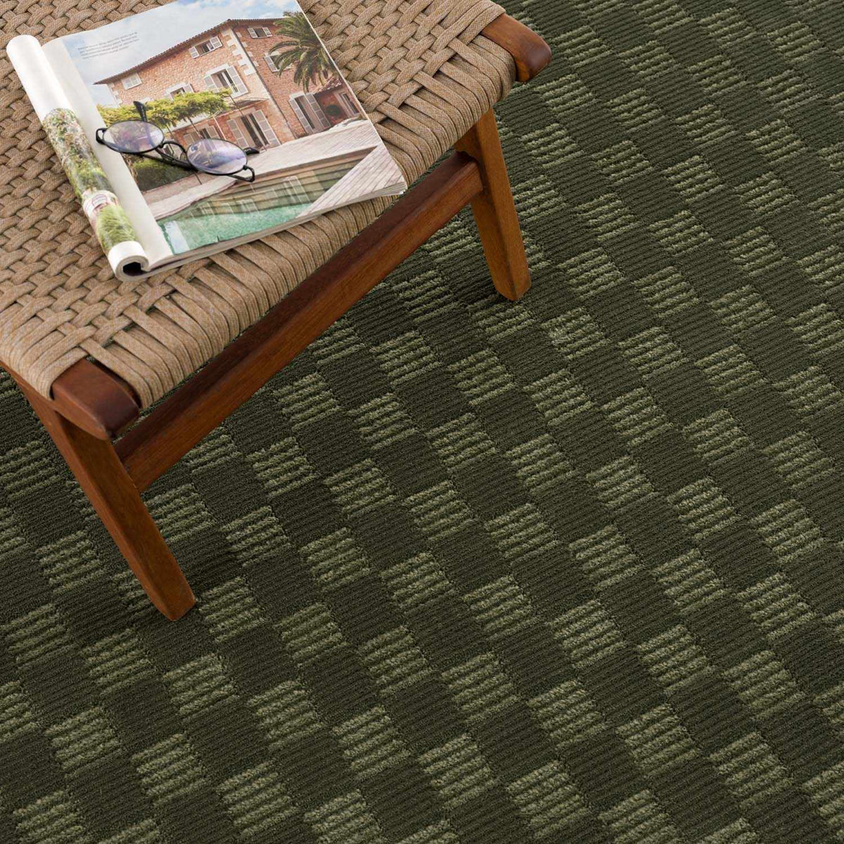 Truls 3D Checkered Washable Rug - Green by Boutique Rugs; dark green checkered floor rug on Tampa Home & Garden Store