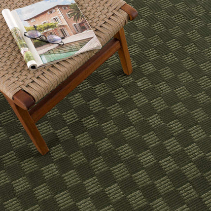 Truls 3D Checkered Washable Rug - Green by Boutique Rugs; dark green checkered floor rug on Tampa Home & Garden Store