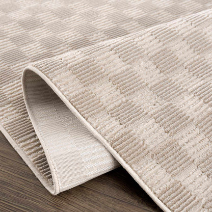 Truls 3D Checkered Washable Rug Biscotti by Boutique Rugs, beige textured striped rug on Tampa Home & Garden Store