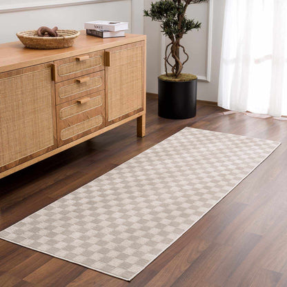 Truls 3D Checkered Washable Rug Biscotti beige checkered runner by Boutique Rugs on Tampa Home & Garden Store