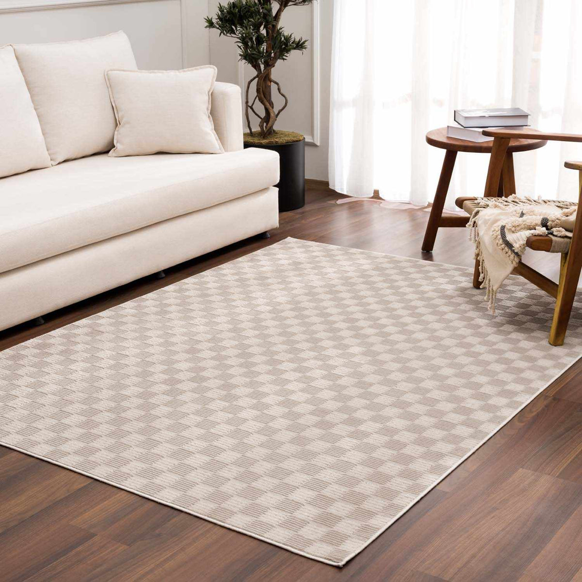 Truls 3D Checkered Washable Rug Biscotti beige by Boutique Rugs on Tampa Home & Garden Store