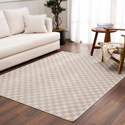 Truls 3D Checkered Washable Rug Biscotti beige by Boutique Rugs on Tampa Home & Garden Store