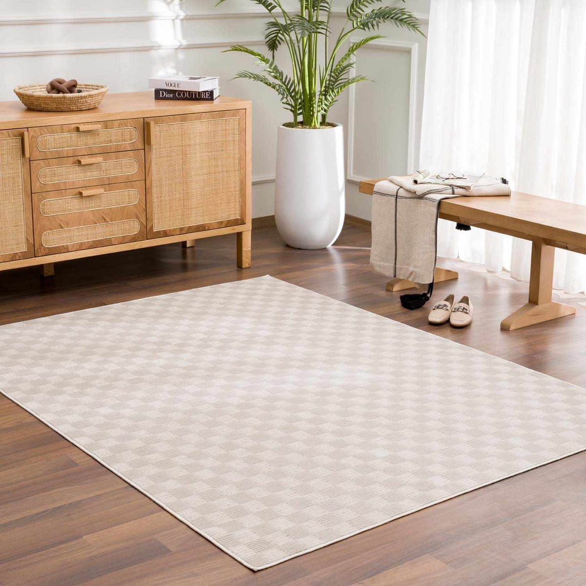 Truls 3D Checkered Washable Rug Biscotti by Boutique Rugs beige 3D checkered rug on Tampa Home & Garden Store