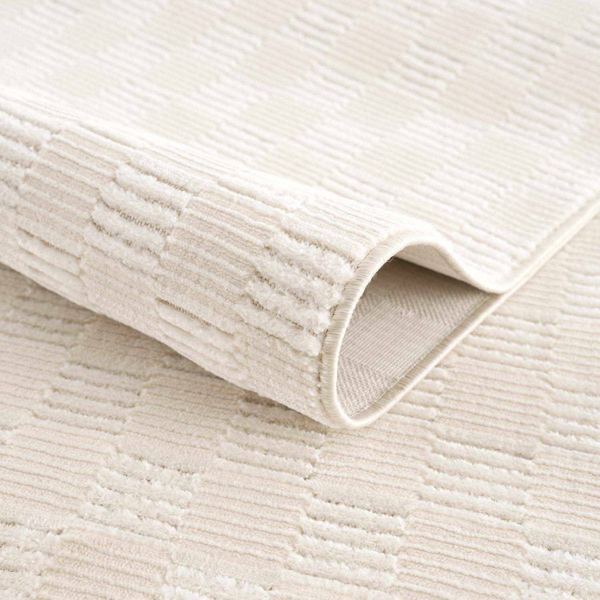 Truls 3D Checkered Washable Rug Bone, cream textured pile by Boutique Rugs on Tampa Home & Garden Store