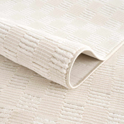 Truls 3D Checkered Washable Rug Bone, cream textured pile by Boutique Rugs on Tampa Home & Garden Store