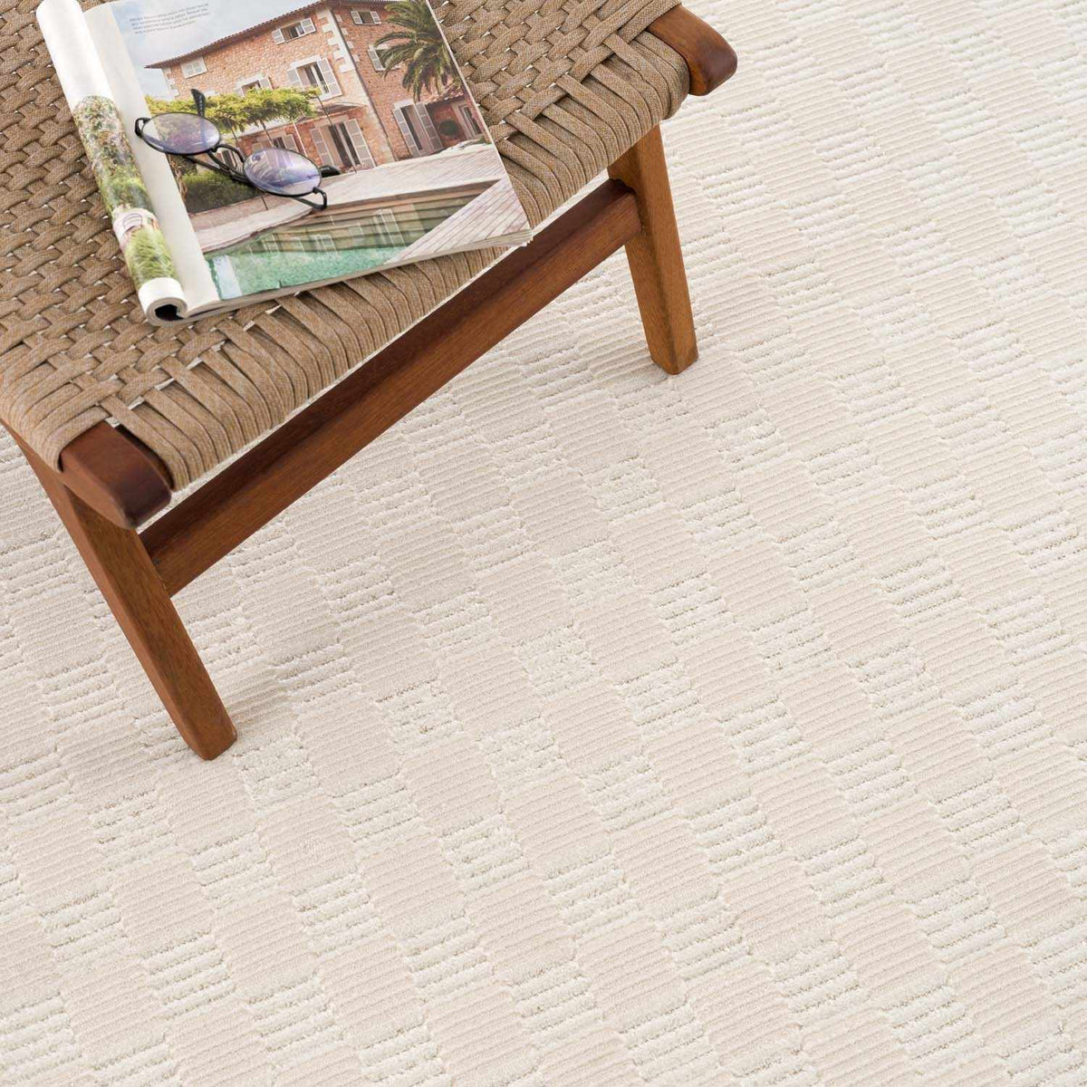 Truls 3D Checkered Washable Rug - Bone by Boutique Rugs, beige woven rug on Tampa Home & Garden Store