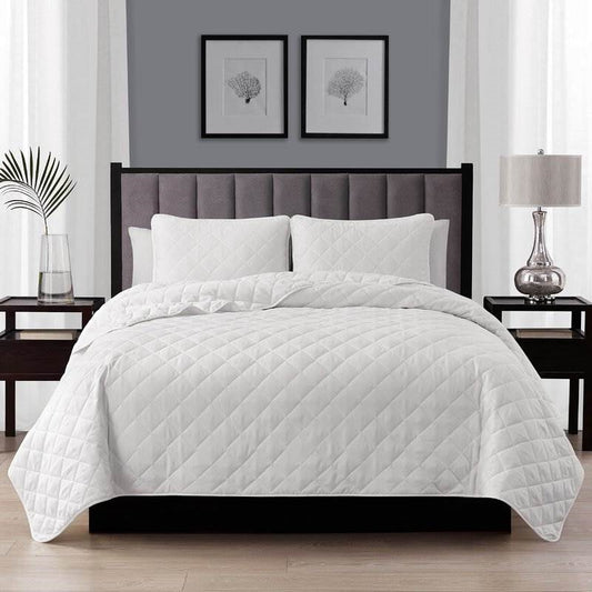 Twin/Twin XL 2-Piece White Polyester Microfiber Diamond Quilted Quilt Set - Tampa Home & Garden Store
