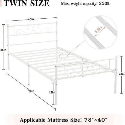 Base de cama doble de plataforma de metal blanco con cabecero y piecero