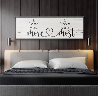 Two-panel canvas sign I Love You More I Love You Most, white with black script, gray frame on Tampa Home & Garden Store