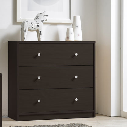 Cómoda de dormitorio moderna con 3 cajones y acabado en madera marrón oscuro