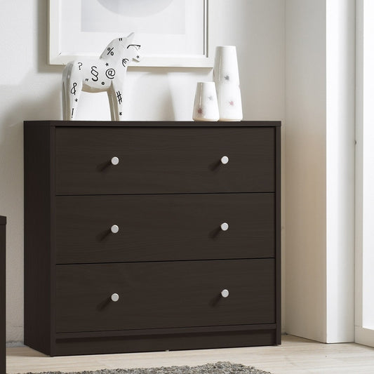 Cómoda de dormitorio moderna con 3 cajones y acabado en madera marrón oscuro