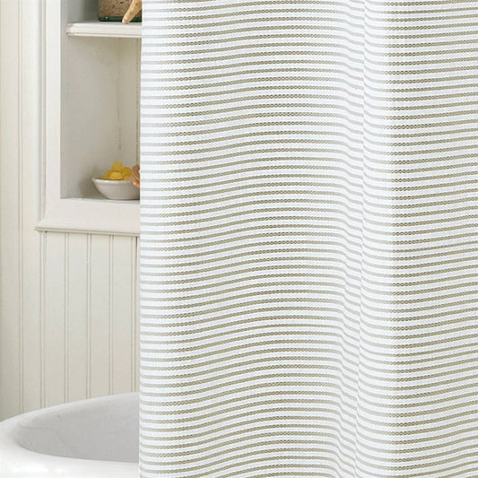 72-inch Taupe Tan and White Stripes Cotton Shower Curtain - Tampa Home & Garden Store