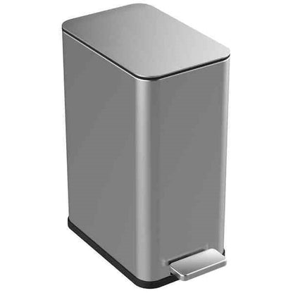 Bote de basura rectangular delgado de acero inoxidable con pedal de 2.6 galones para cocina y baño