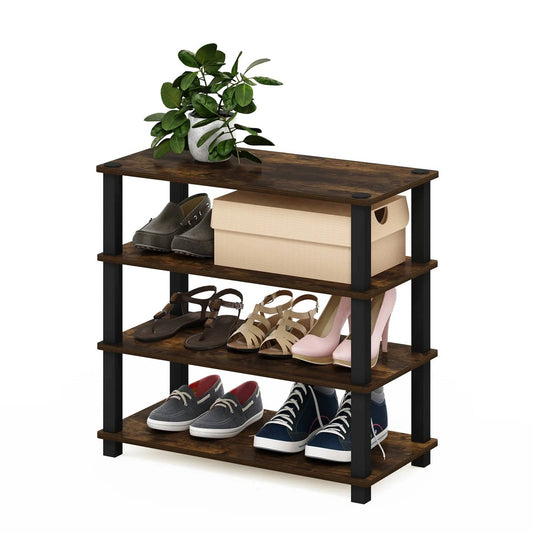 Zapatero de madera apilable con 4 estantes, negro-marrón, con capacidad para 12 pares de zapatos