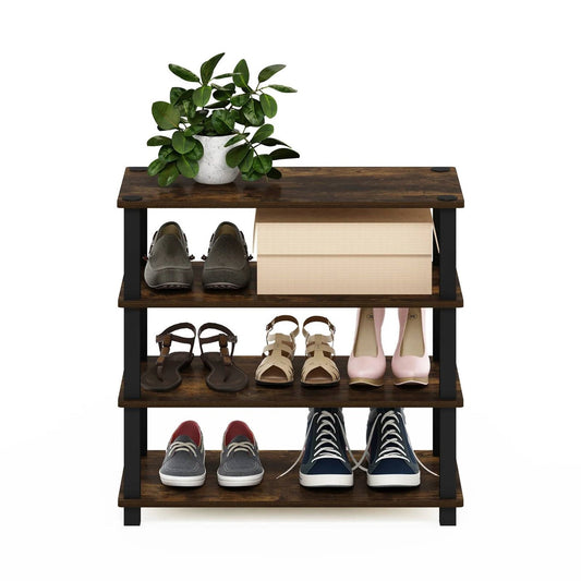 Zapatero de madera apilable con 4 estantes, negro-marrón, con capacidad para 12 pares de zapatos