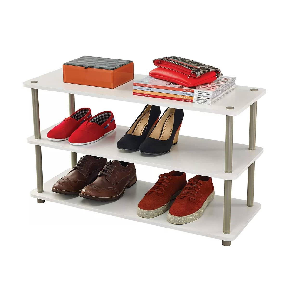 Zapatero moderno blanco de 3 estantes - Con capacidad para 12 pares de zapatos