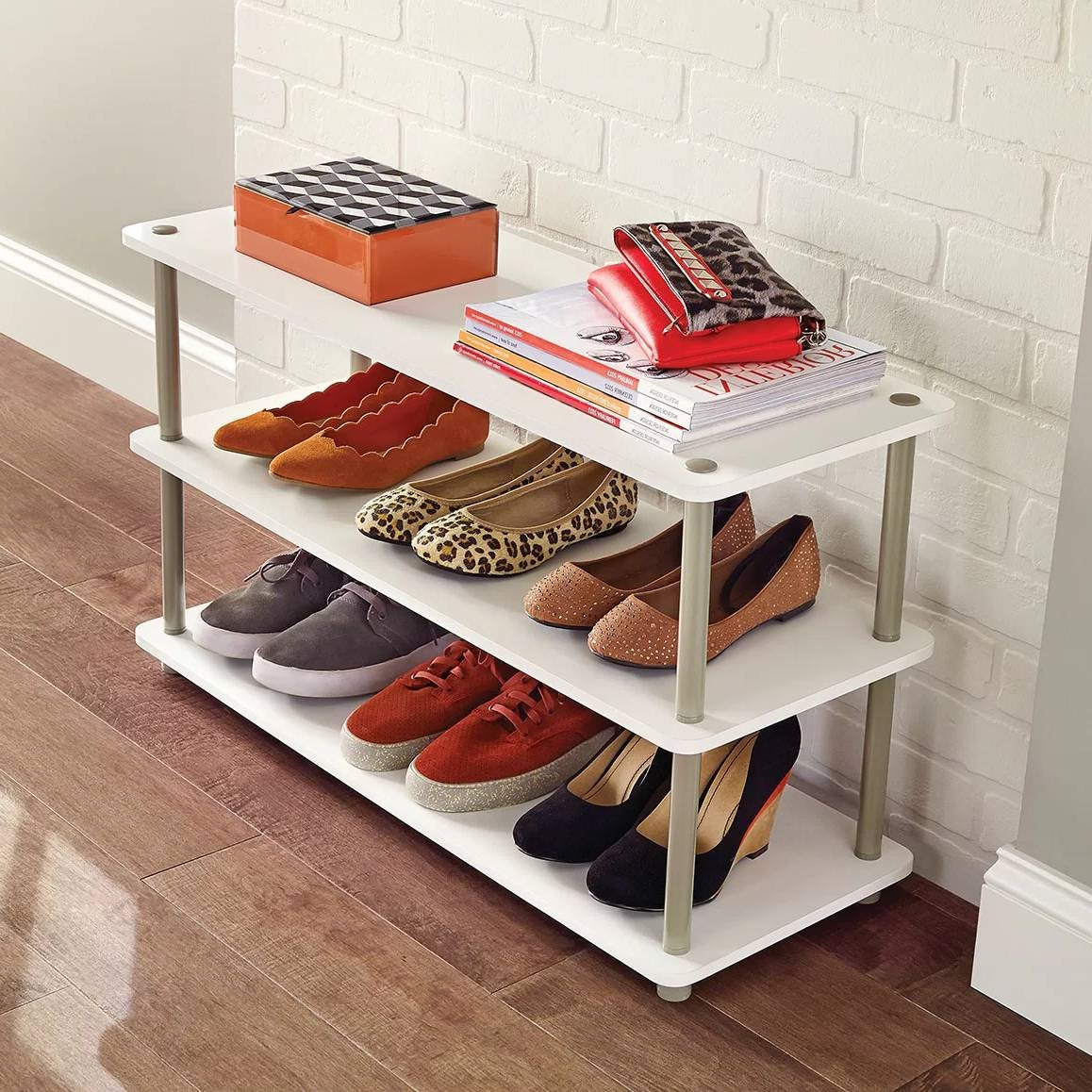Zapatero moderno blanco de 3 estantes - Con capacidad para 12 pares de zapatos