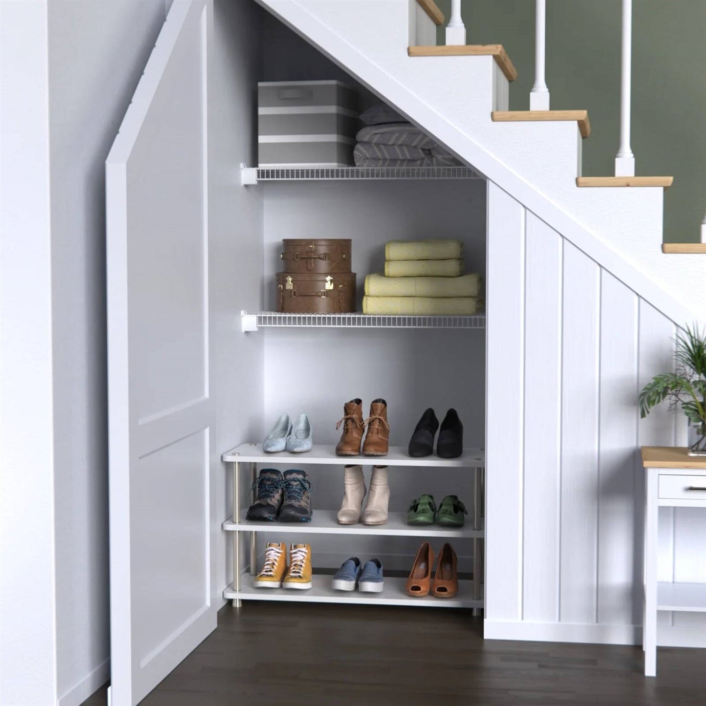 Zapatero moderno blanco de 3 estantes - Con capacidad para 12 pares de zapatos