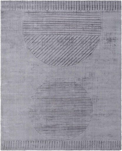 Timna Area Rug - Clearance, Boutique Rugs gray rug with circular motif and striped details on Tampa Home & Garden Store