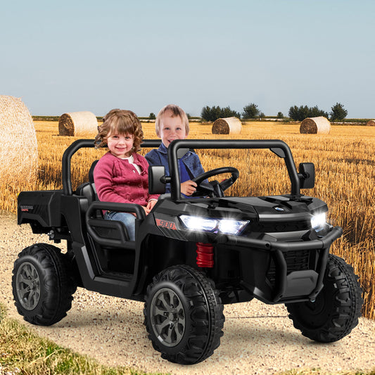 2-Seater Kids Ride On Dump Truck with Dump Bed and Shovel-Black - Tampa Home & Garden Store