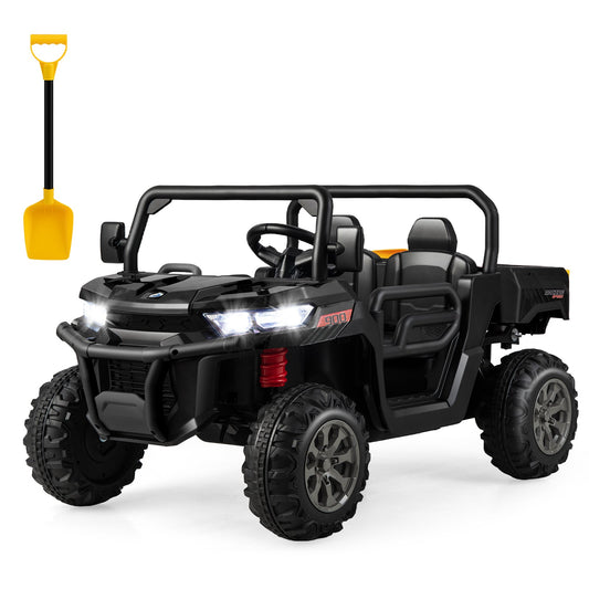 2-Seater Kids Ride On Dump Truck with Dump Bed and Shovel-Black - Tampa Home & Garden Store