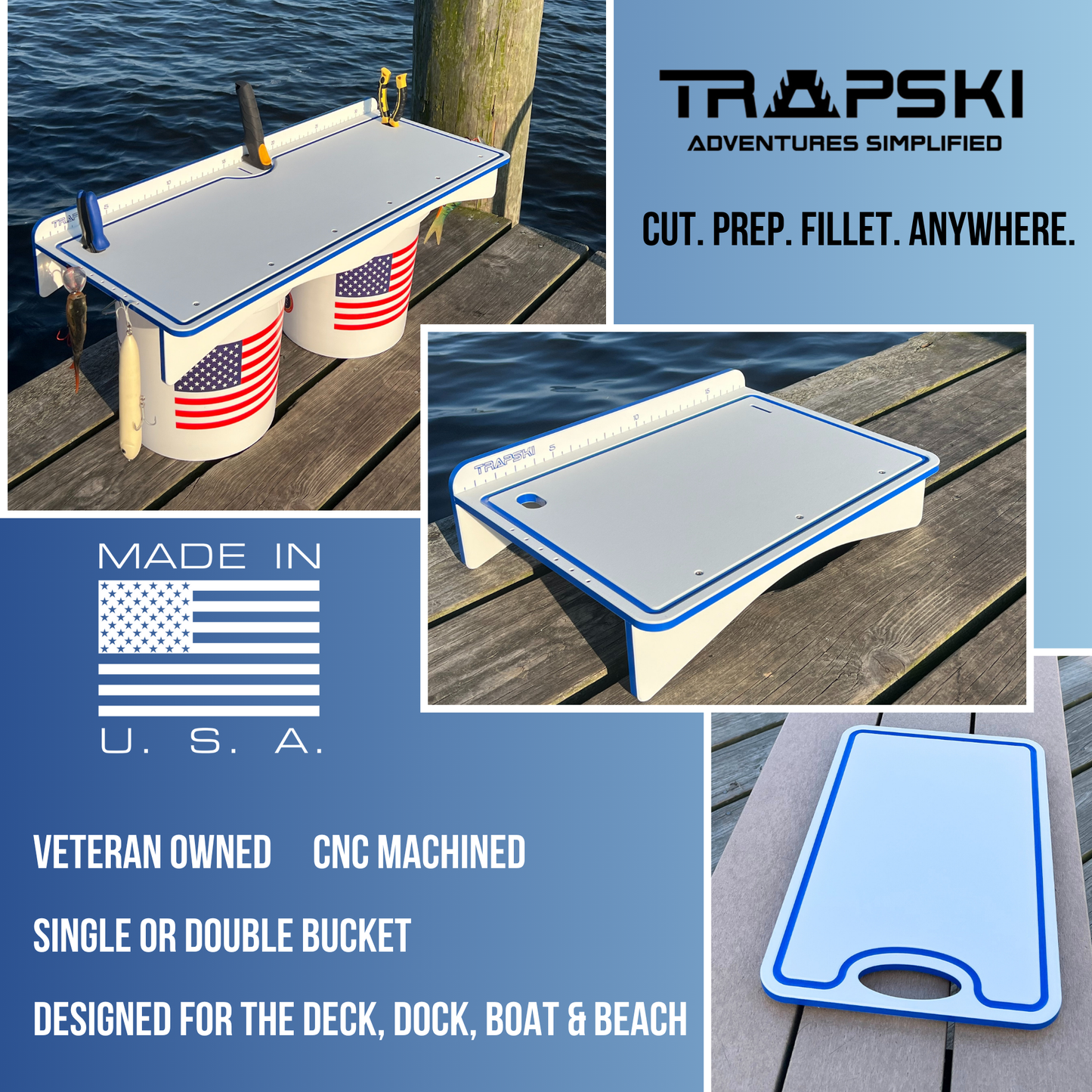 Trapski Rugged Fishing Bucket and Cooler Board