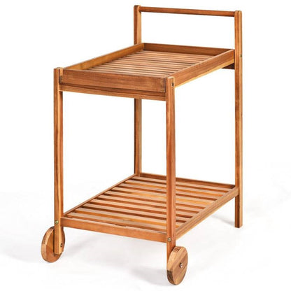 Carro de servicio rodante de madera maciza para isla de cocina con estante inferior
