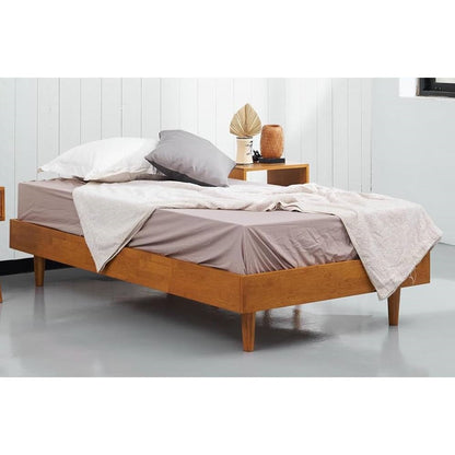 Base de cama plataforma individual de mediados de siglo moderna con acabado de madera clara