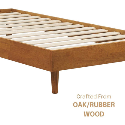 Base de cama plataforma individual de mediados de siglo moderna con acabado de madera clara