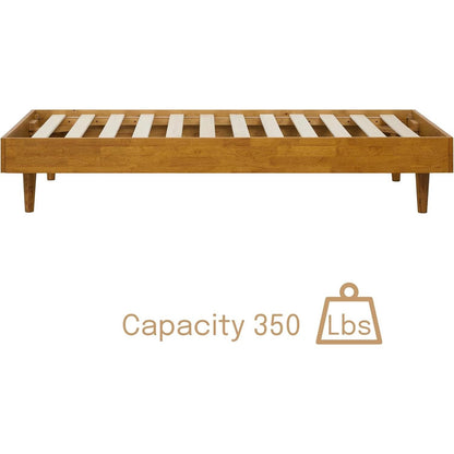 Base de cama plataforma individual de mediados de siglo moderna con acabado de madera clara