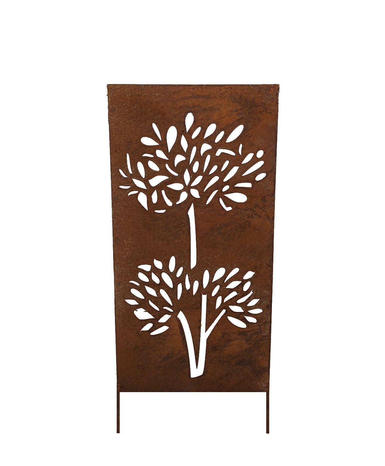 Outdoor privacy screen 46in rust-metal panel with tree cutout Rustica Ornamentals on Tampa Home & Garden Store