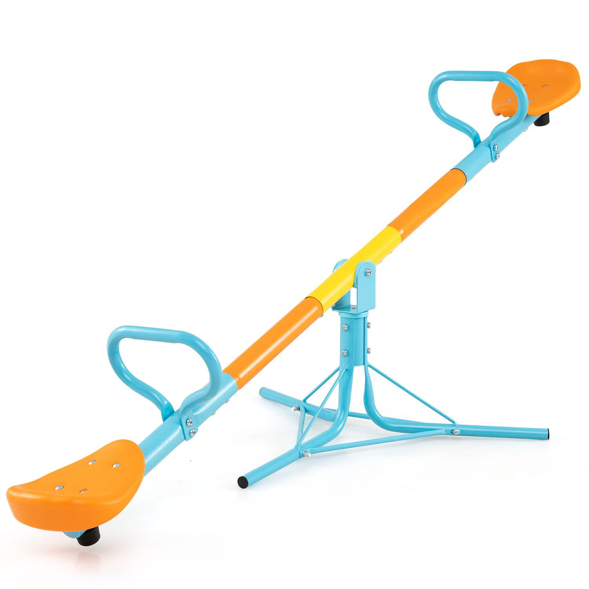 Kids Seesaw Swivel Teeter Totter for Two by DirectDeals, blue frame with orange seats on Tampa Home & Garden Store