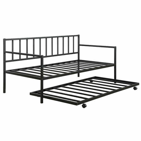Twin size Black Metal Daybed with Roll-out Trundle Bed Frame - Tampa Home & Garden Store