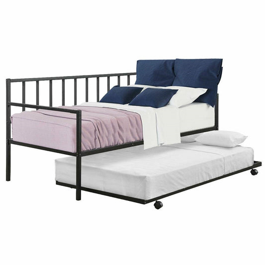 Twin size Black Metal Daybed with Roll-out Trundle Bed Frame - Tampa Home & Garden Store