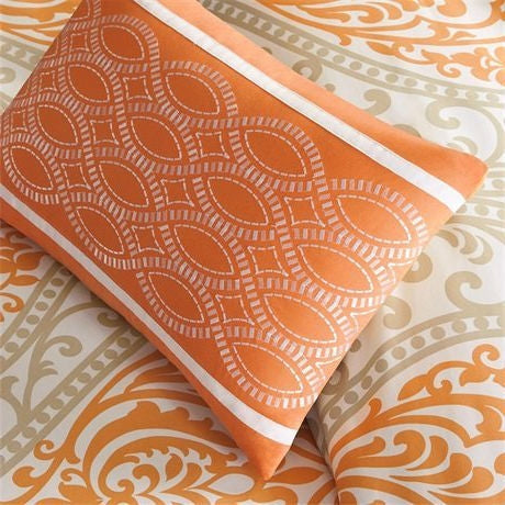 Juego de edredón Twin de 4 piezas con estampado de damasco naranja y blanco