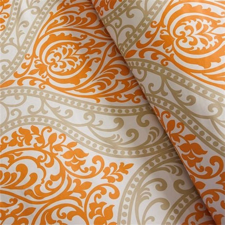 Juego de edredón Twin de 4 piezas con estampado de damasco naranja y blanco