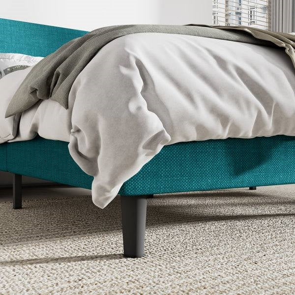 Cabecero tapizado de mezcla de lino King Size con orejeras, cama tipo plataforma en turquesa