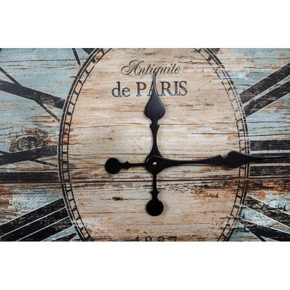 Reloj de pared de madera extragrande, turquesa, desgastado, estilo París