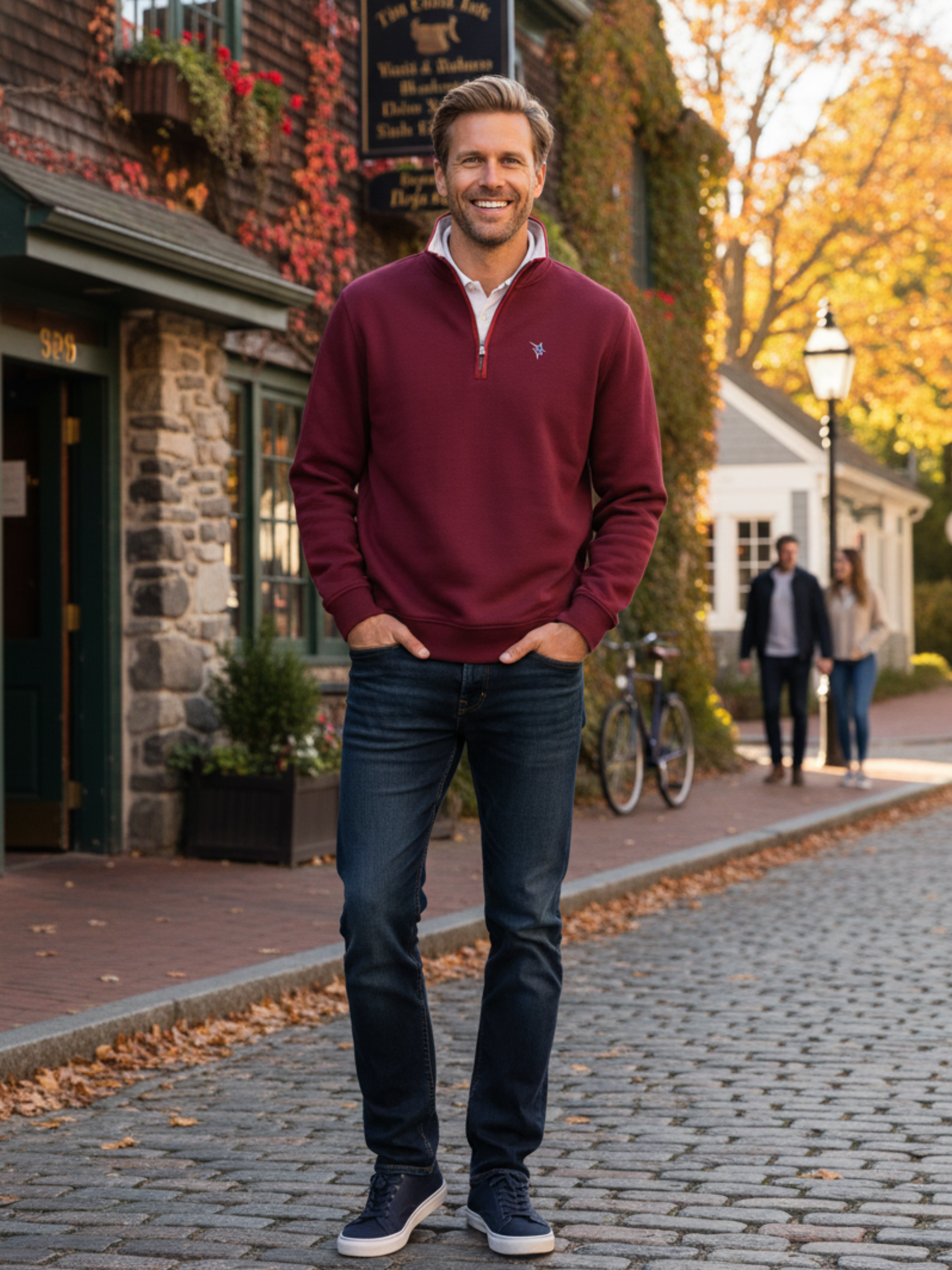 Turnberry Quarter Zip Smooth Knit pullover, burgundy with White Water Life emblem on Tampa Home & Garden Store