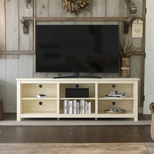 Farmhouse TV Stand in Light Travertine Wood Finish - for TVs up to 70-inch - Tampa Home & Garden Store
