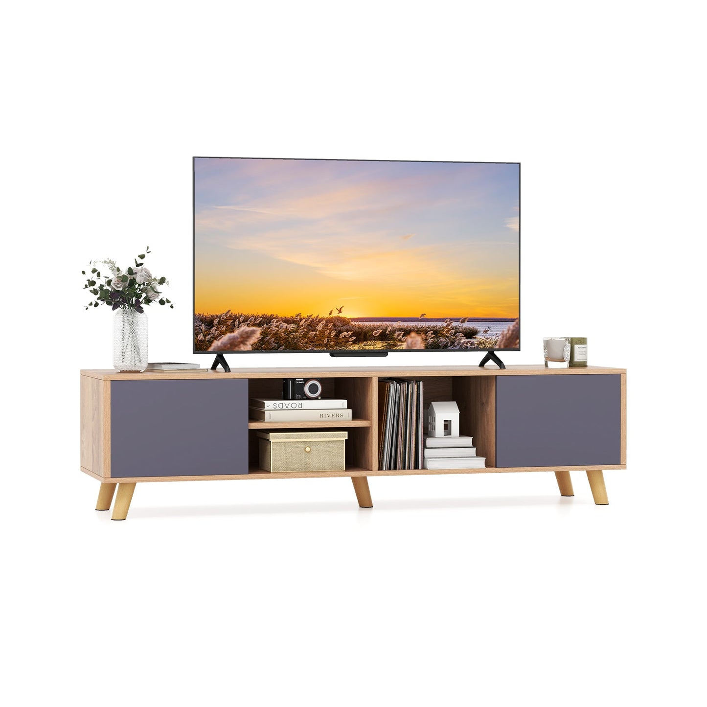 Mueble de TV con estante abierto para televisores de hasta 65 pulgadas para sala de estar