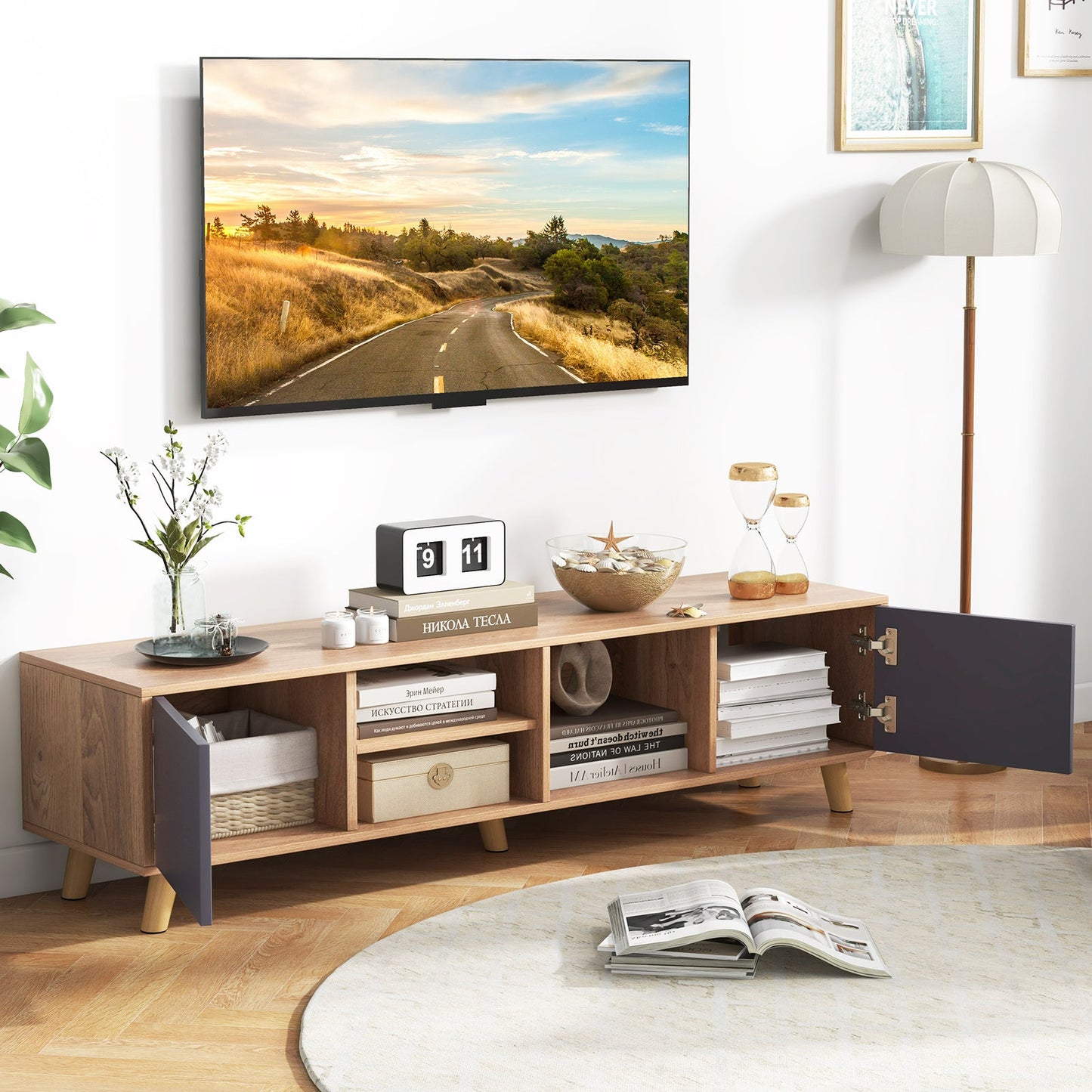 Mueble de TV con estante abierto para televisores de hasta 65 pulgadas para sala de estar