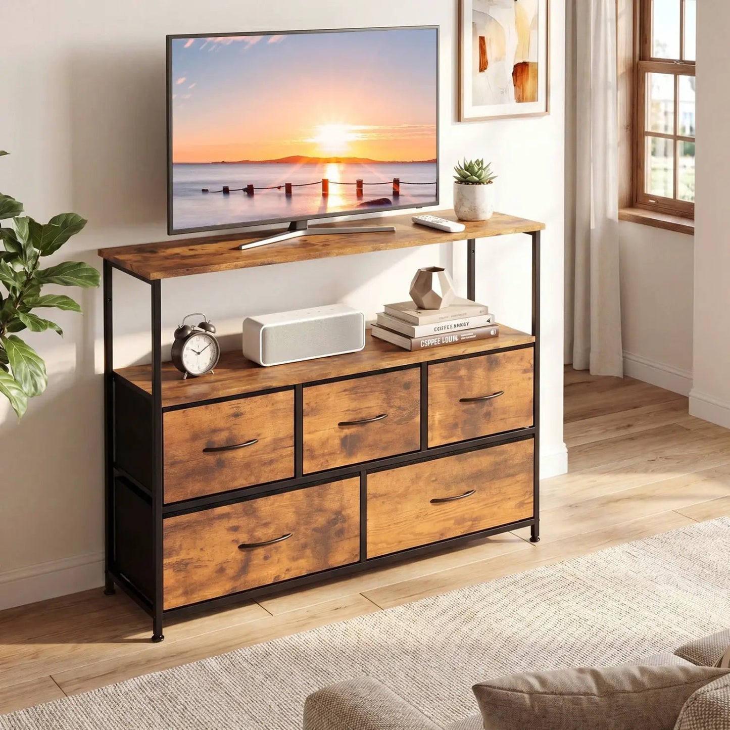TV Stand Dresser with 5 Drawers for 45 Inch TV