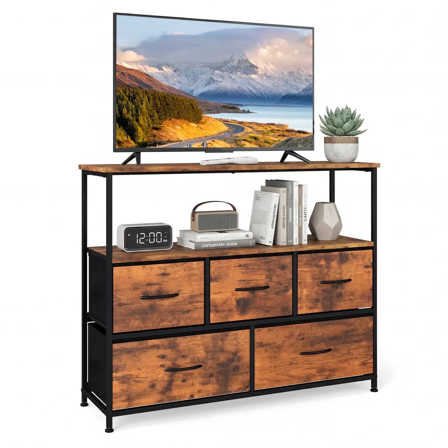 TV Stand Dresser with 5 Drawers for 45 Inch TV