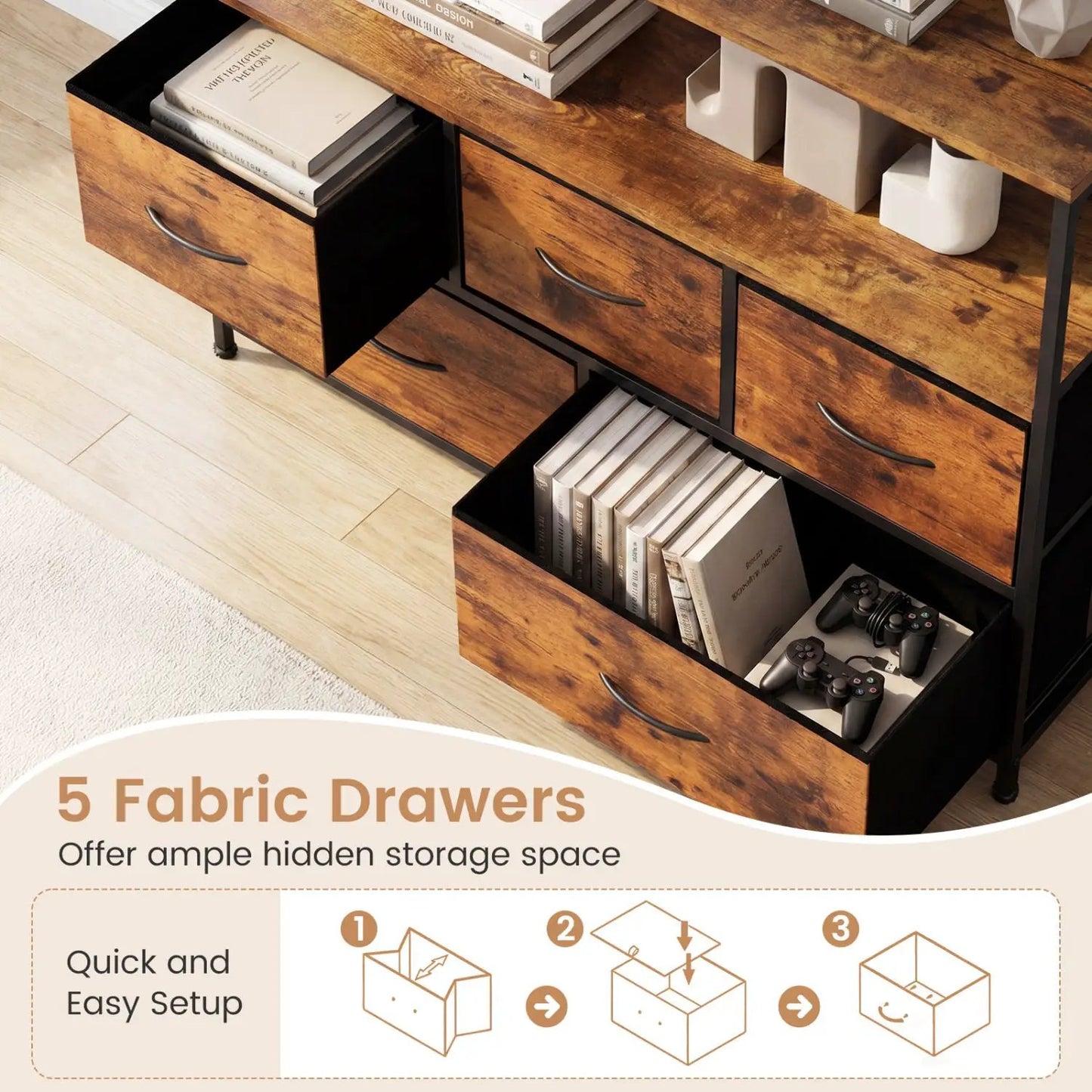 TV Stand Dresser with 5 Drawers for 45 Inch TV