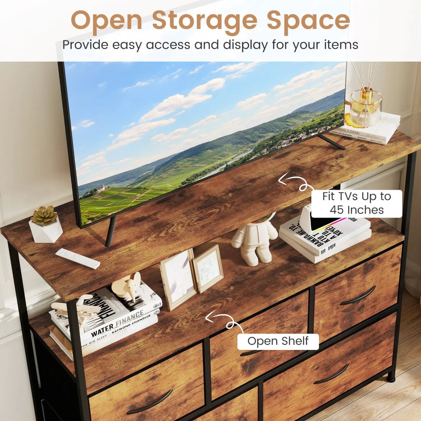 TV Stand Dresser with 5 Drawers for 45 Inch TV