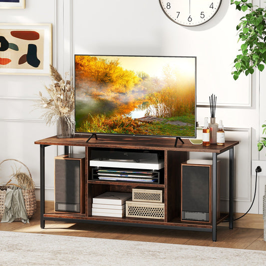 TV Stand Entertainment Center with Open Storage Shelves and Power Outlets to 50 Inches-Rustic Brown - Tampa Home & Garden Store