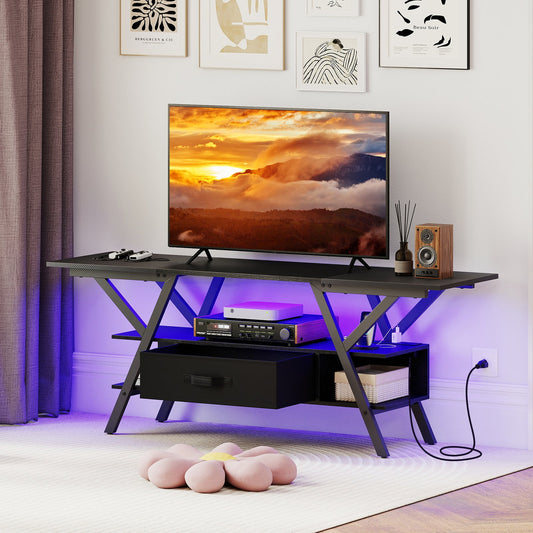 TV Stand for 65 Inch TVs with Power Outlets and LED Lights - Tampa Home & Garden Store