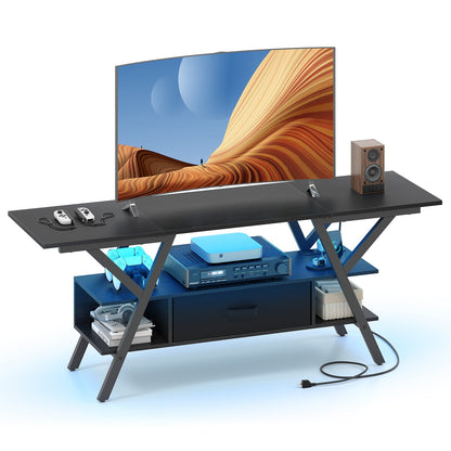 TV Stand for 65 Inch TVs with Power Outlets and LED Lights
