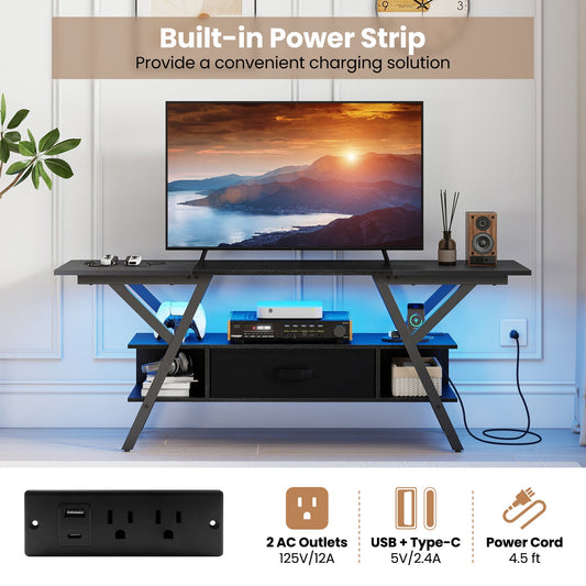 TV Stand for 65 Inch TVs with Power Outlets and LED Lights - Tampa Home & Garden Store